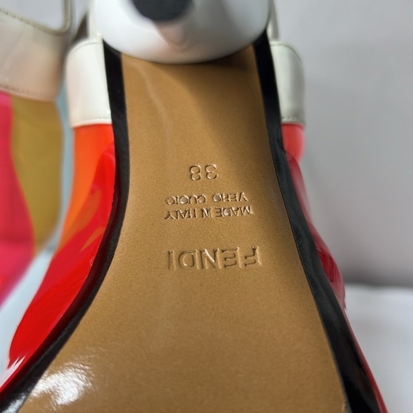Fendi Sz 38 Multicolor Colorblock PVC Peep Toe Geometric Heels Sandals Shoes - Picture 11 of 11
